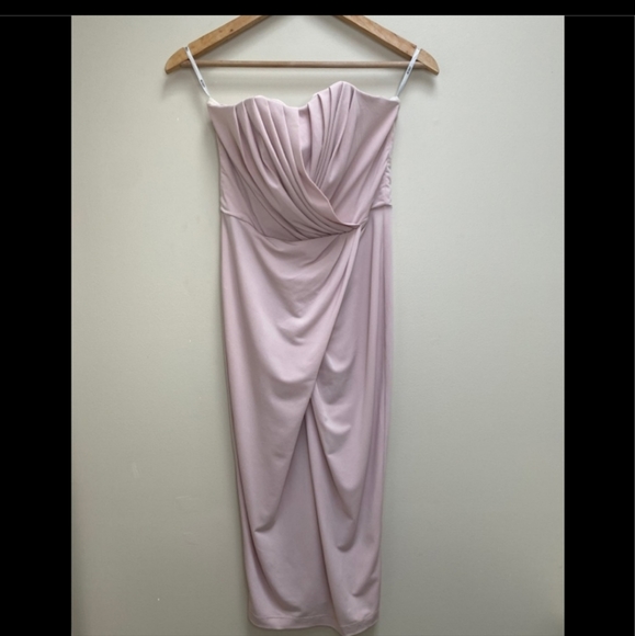 ASOS Pastel Pink Strapless Faux Wrap Drape Dress - Picture 1 of 4